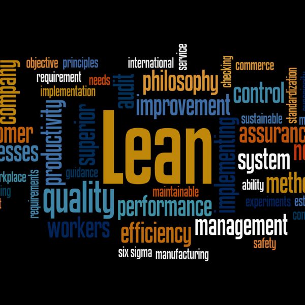 Lean - management approach, word cloud concept on black background.