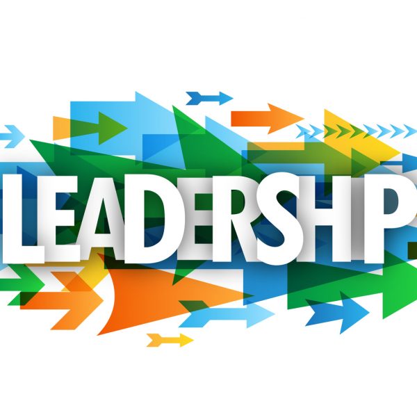 "LEADERSHIP" overlapping vector letters icon with arrows background
