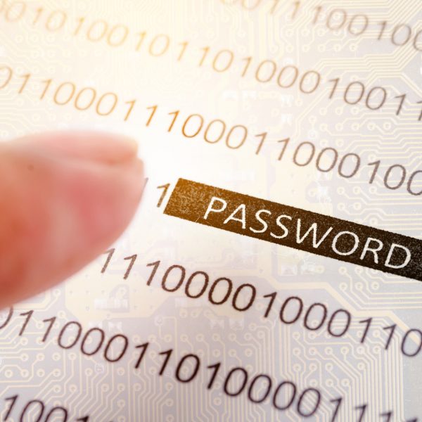 Computer security concept with binary code and password text, great for technology, online security and digital lifestyle themes.