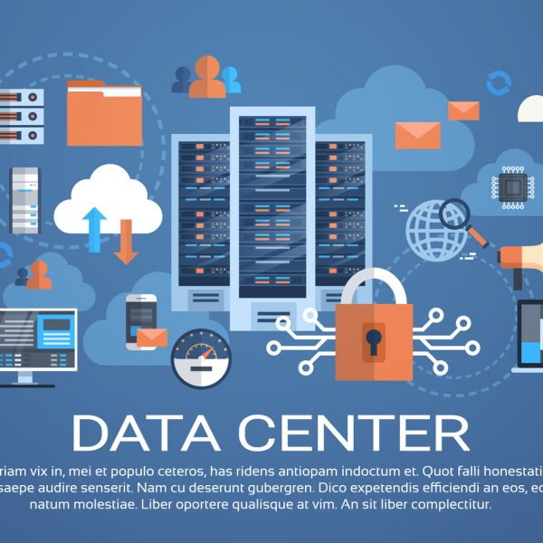 Data Center Cloud Computer Connection Hosting Server Database Synchronize Technology Vector Illustration