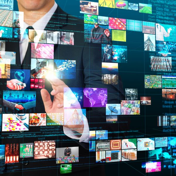 businessman touching  mix technology image